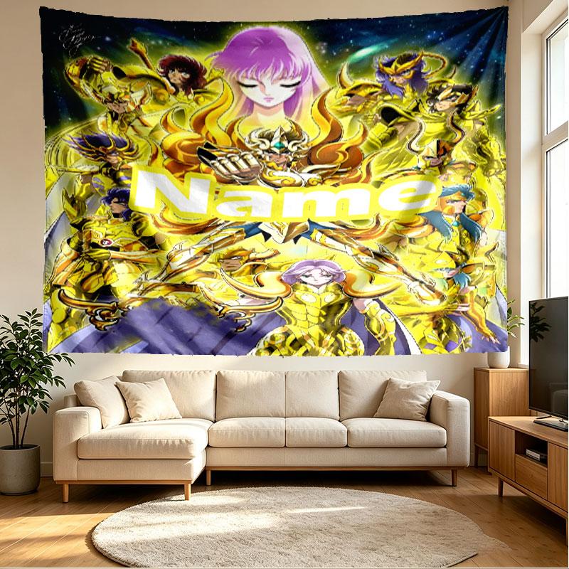 Custom Name Personalized Saint Seiya Print Tapestry, Wall Art Decor, Bedroom, Dorm, Apartment, LivingRoom, Party Backdrop, Gift for Birthday