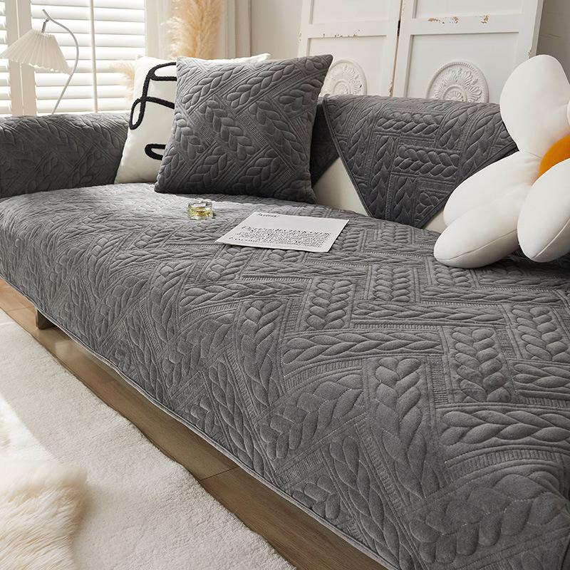 Plyšové polštáře na pohovku, Protiskluzové a proti roztřepení, Zimní zahuštěné, Moderní, Jednoduché, Lehký luxus, Špičkový potah na pohovku, Krycí látka