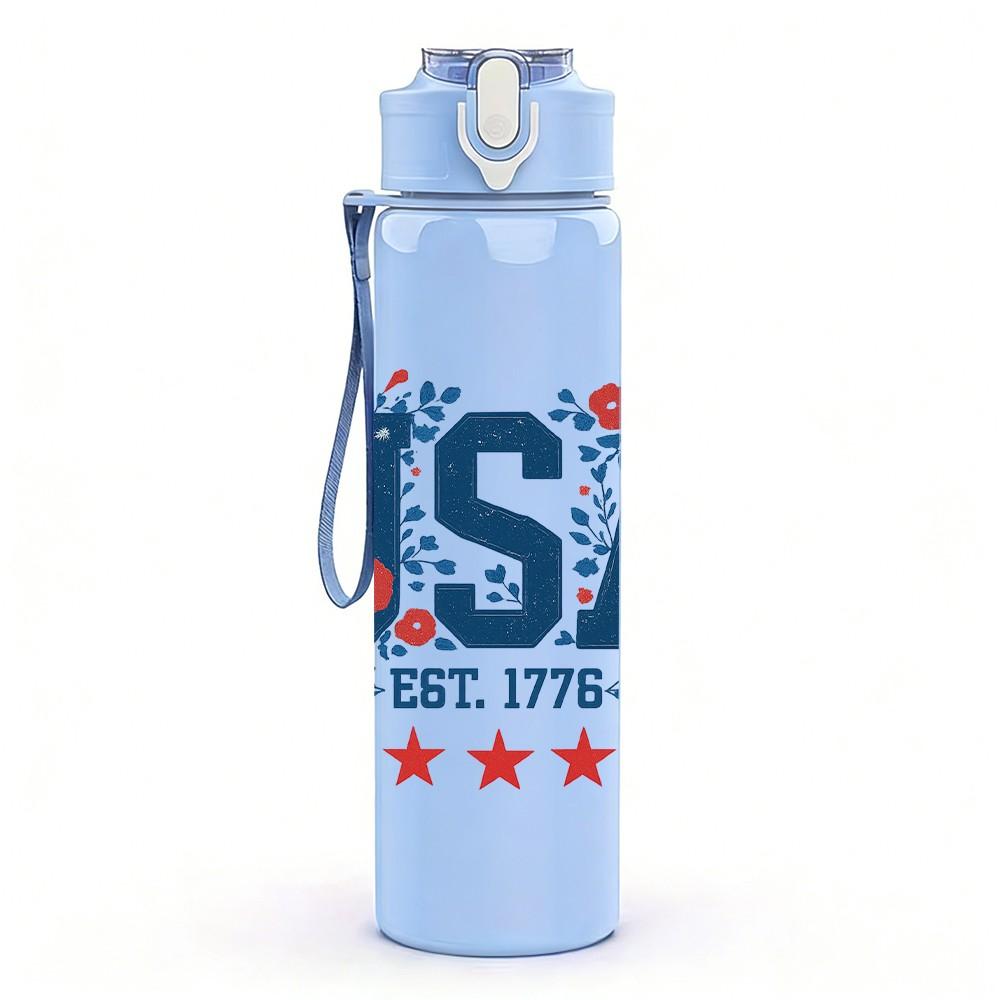 1PC USA Vintage Star Letter Logo 750ml Color Plastic Sports Water Bottle Leakproof Flip Straw Lid Suitable for Sports Office Home Use