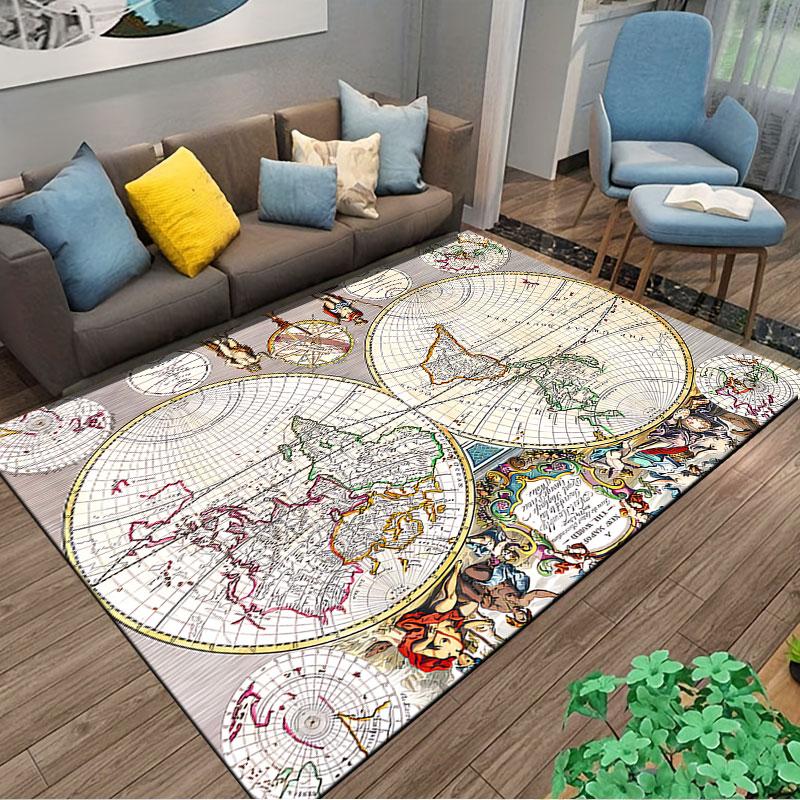 Vintage World Map Art Carpet Suitable As a Non-slip Mat for the Living Room or Bedroom Sofa