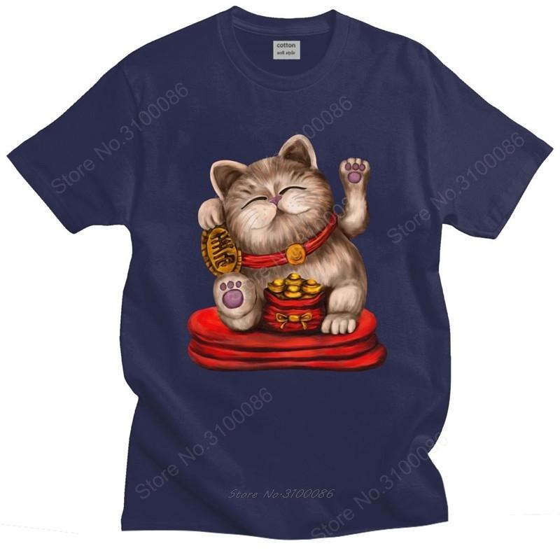 Kawaii Unisex Cute Unisexeki Neko T Shirt Short Sleeved Cotton Graphic Tshirt Leisure Tshirt Lucky Fortune Cat Tee Loose Fit Clothing