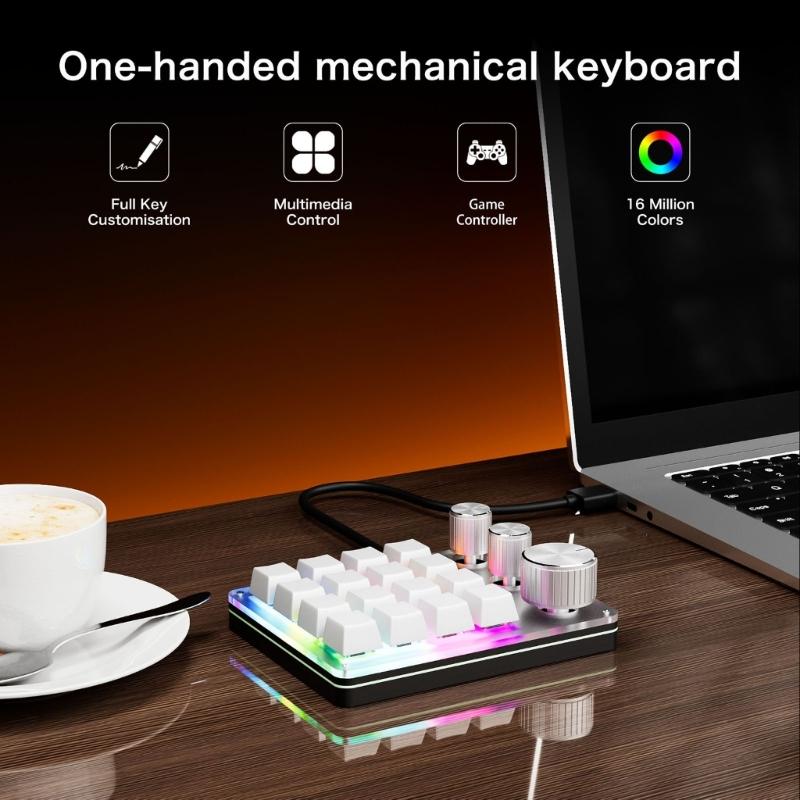 USB C Macro Keypad with 16-Key and 3 Knobs Programmable  Mechanical Gaming Keyboard for Efficiency Gaming and Office