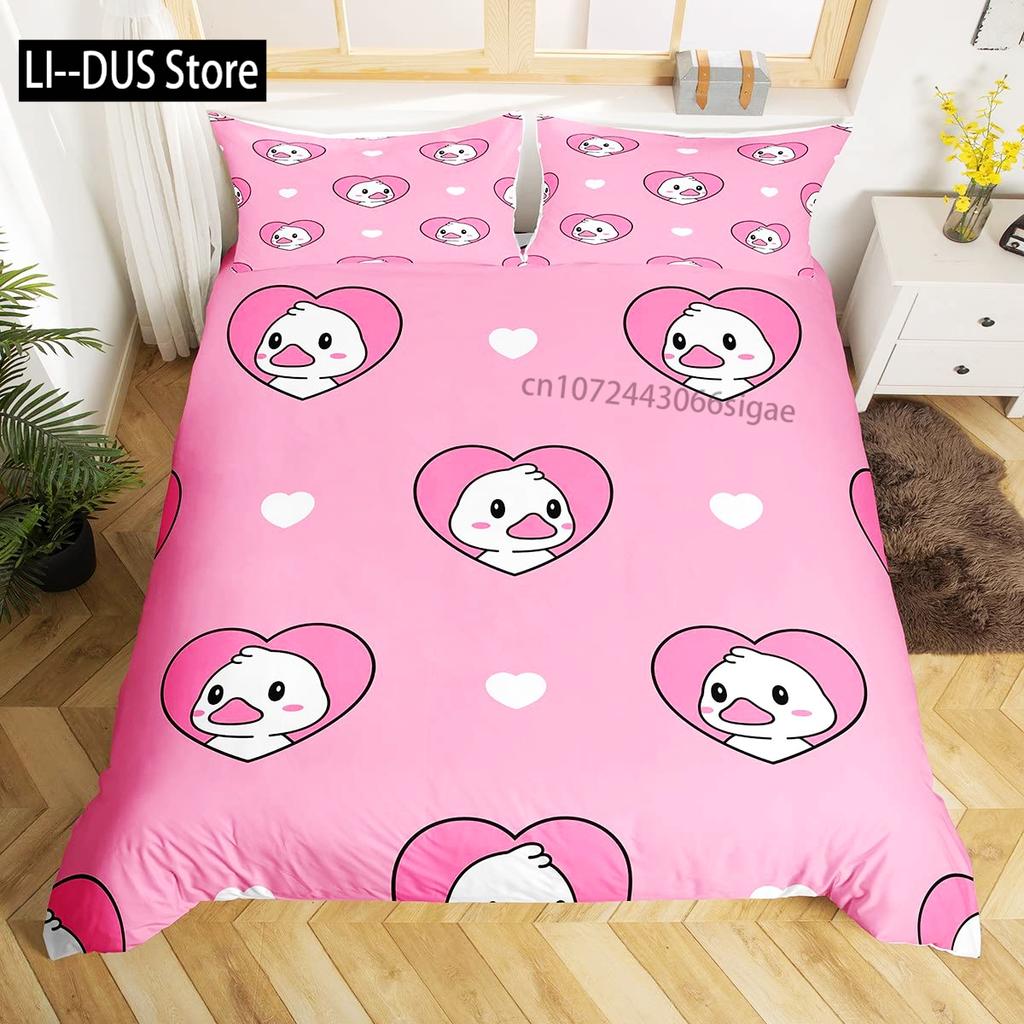 Housse de couette canard de dessin animé pour enfants garçons filles Kawaii canard avec couronne fleurs ensemble de literie housse de couette animal avec 2 taies d'oreiller