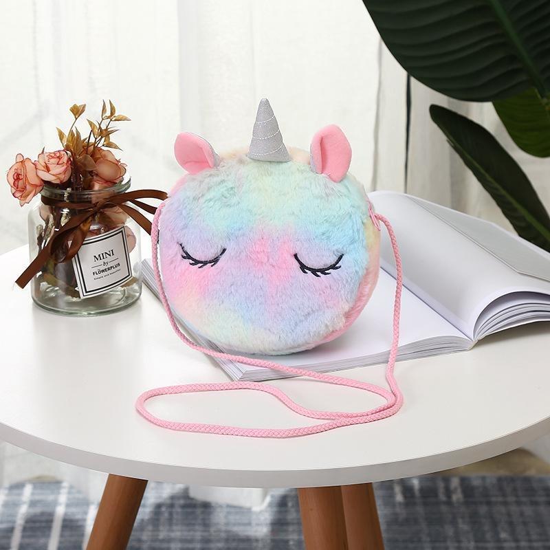 Children's Cartoon Cute Girl Unicorn Personality Design Colorful Fur Single-shoulder Crossbody Bag