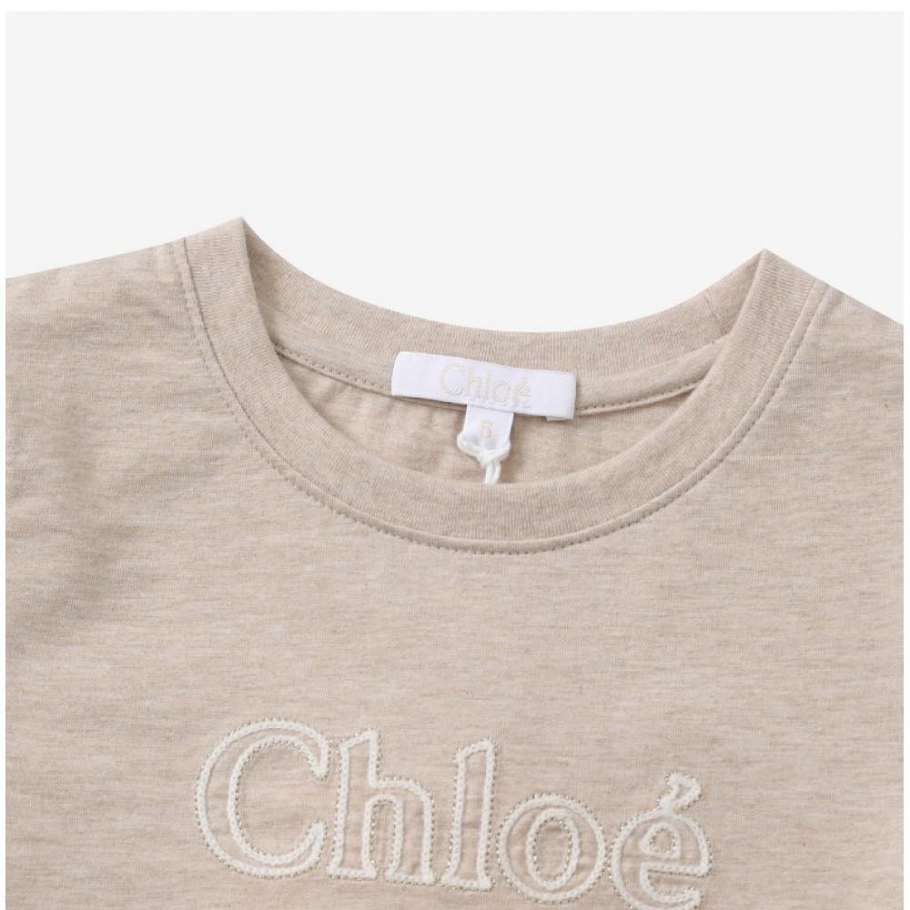 Chloe C20112 C03 Logo Embroidery Kids Short Sleeve Tee