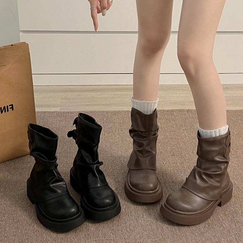 Cosy Soft Leather Women Western Cowboy Boots Fashion Thick Heels Slip On Shoes Ladies Modern Short Botas Para Mujer