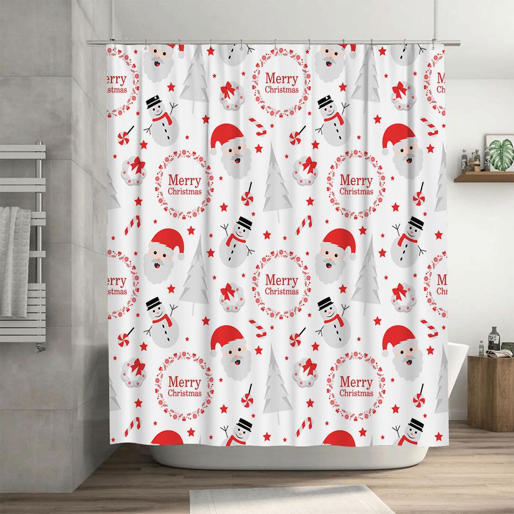 Snowman Santa Claus Shower Curtain Christmas Decorations for Bathroom Red White Print Pattern Size: 180x245cm (71 X 96 Inch)