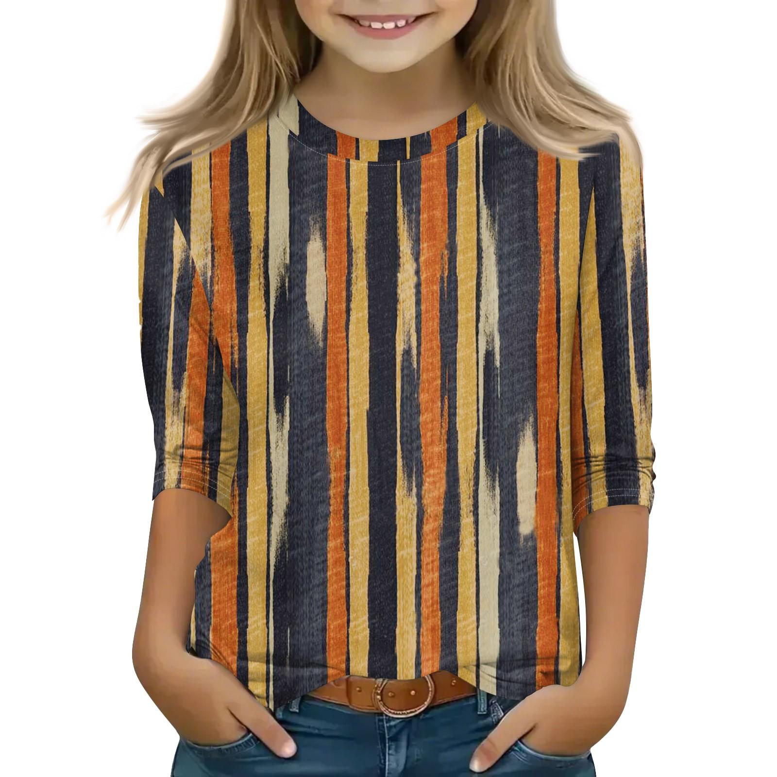 

Топы с принтом для девочек 5-16 лет с круглым вырезом и рукавами 3/4 Футболки Модные топы Наряды Футболки 160