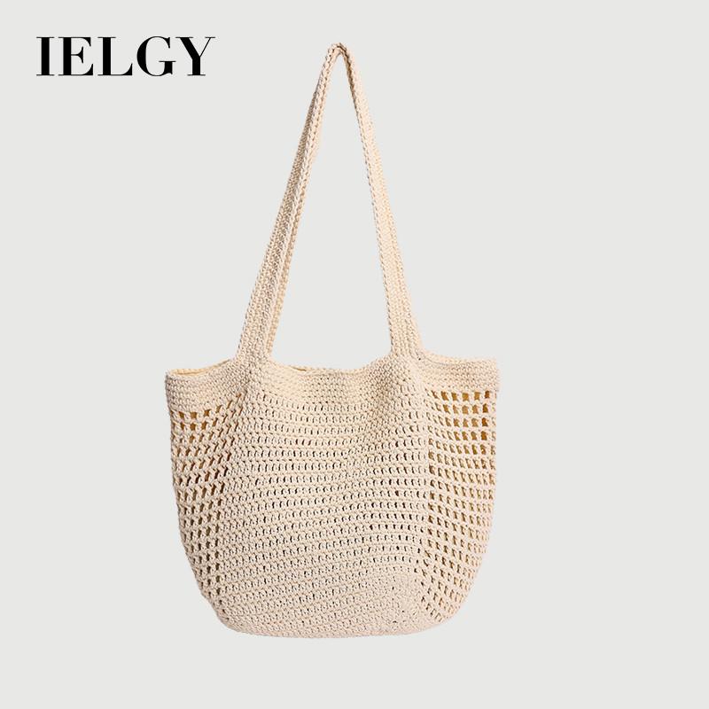 IELGY Woven Tote Bag Large Capacity Casual Shoulder Straw Beach Bag