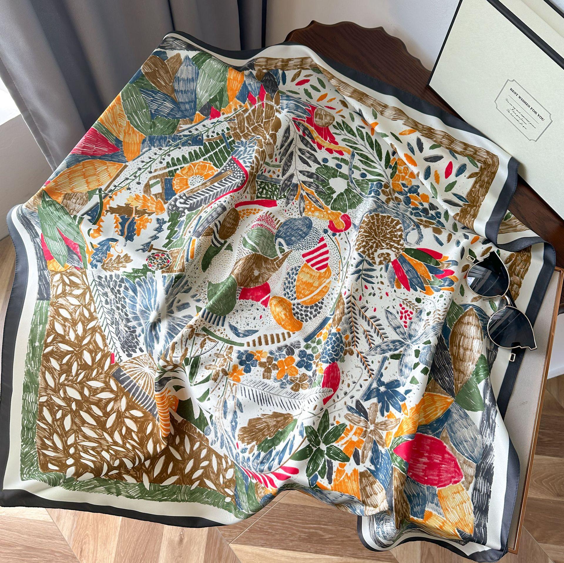 

Высококачественные роскошные шелковые шарфы, повязка на голову, шарфы, шейный шарф для женщин, шелковый шарф с цепочкой, женская декоративная шаль 90*90cm зелёный