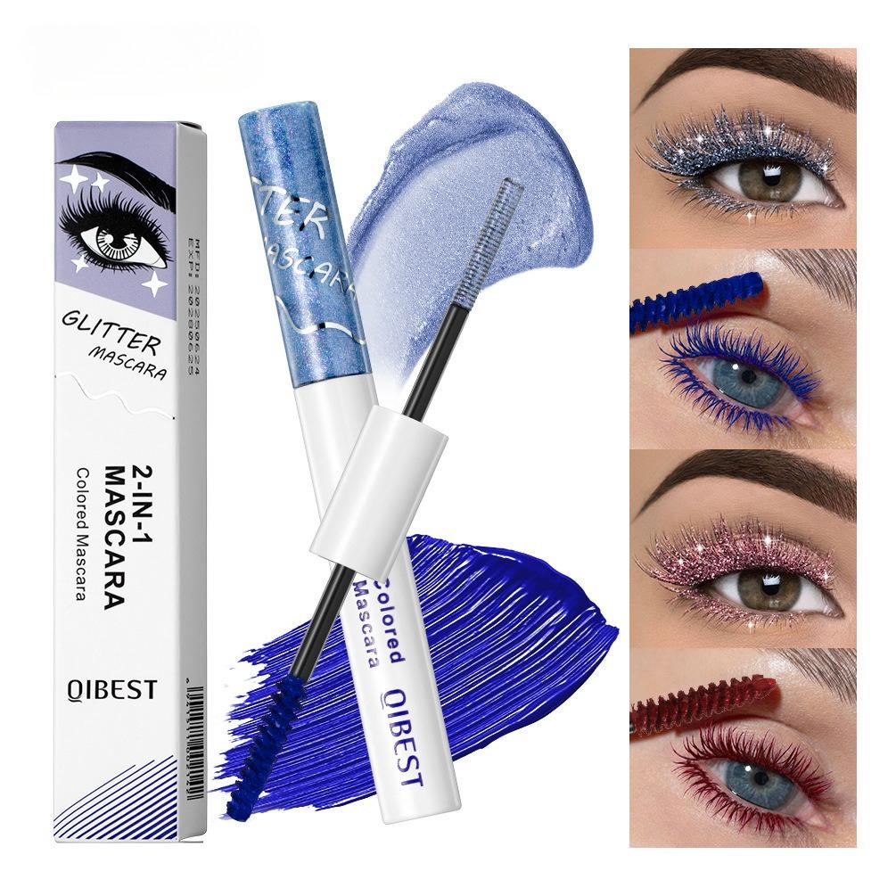 2-in-1 Doppelköpfiger Mascara Glitzer Schimmer & Matte Farbe Wasserfest Wischfest Wimpern Make-up 6 Farbtöne