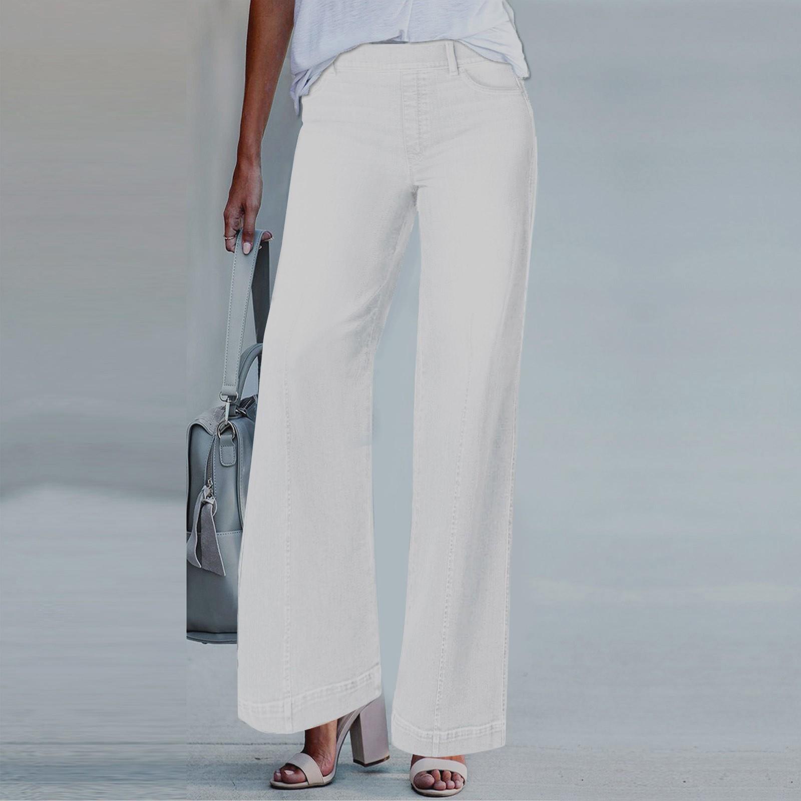 

Женские джинсы со швами спереди, широкие джинсы с эластичной резинкой на талии, расклешенные джинсы из денима с высокой талией, удлинённые джинсы-клеш S белый