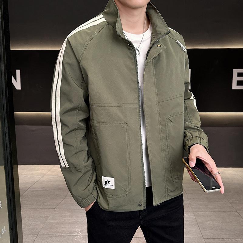 Design striped stand-up collar jacket men's spring and autumn trendy brand ruffian handsome tooling jacket men's 2025 new versatile top