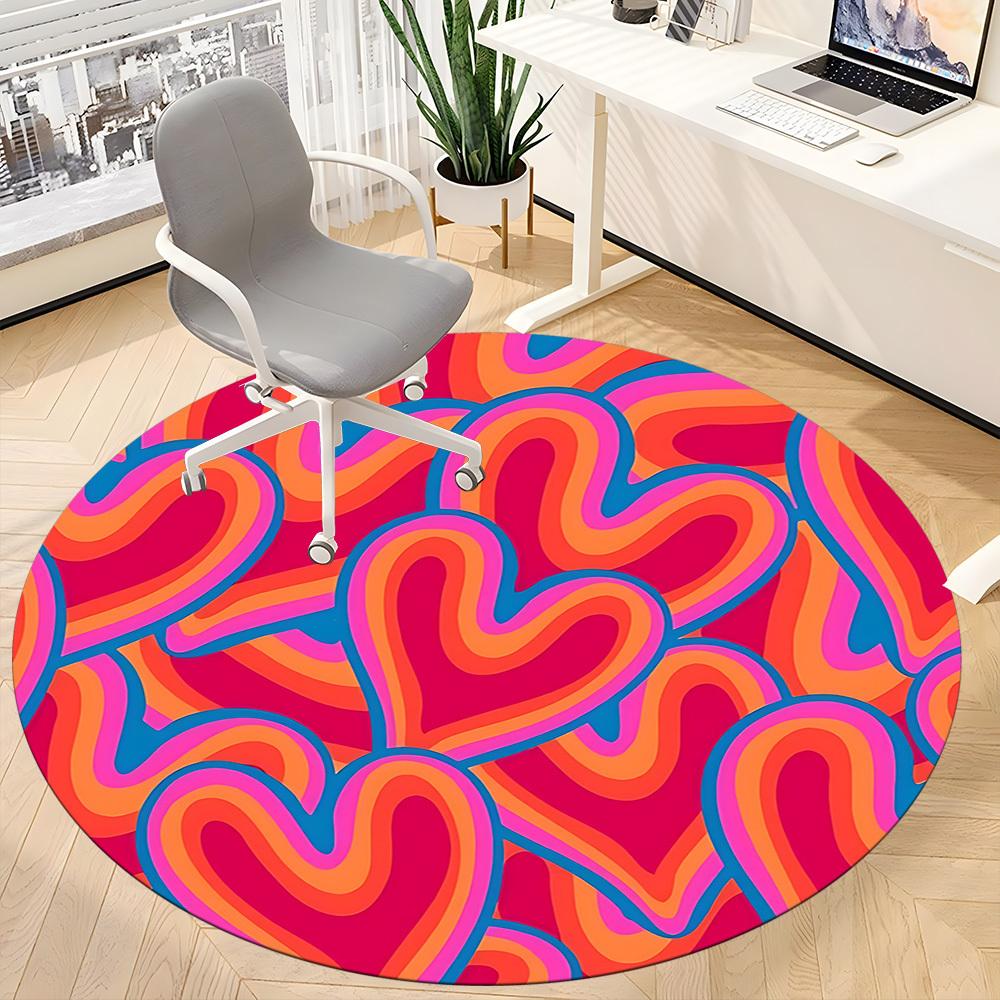 1pc Love Psychedelic Waves Office Round Area Rug, Indoor Mat Suitable For Office, Under Office Chairs Bedroom Living Room Home Decor, Room Deco