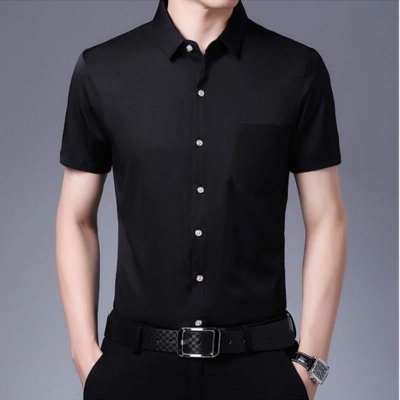 

Мужская летняя футболка с коротким рукавом, бесшовная, не требующая глажки, однотонная, с карманом, 2025 3XL чёрный