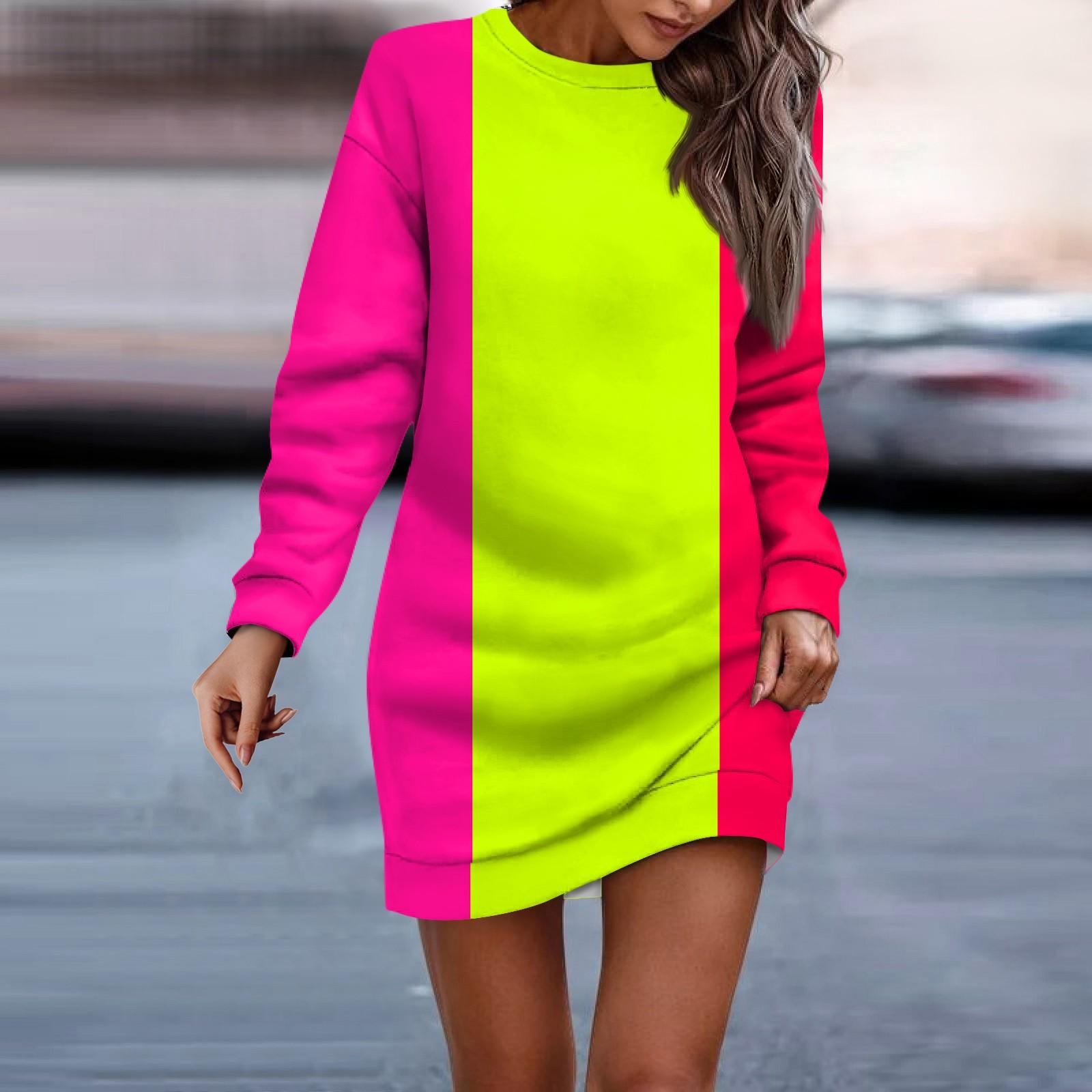 Женское платье-свитер с круглым вырезом и полосатым рисунком, длинными рукавами и бедрами XXL