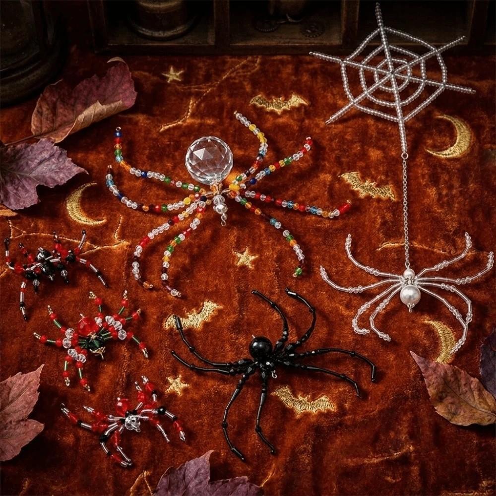 Bunte Perlen-Spinne und Spinnennetz-Dekorationen Gotische Halloween-Dekorationen Spukhaus