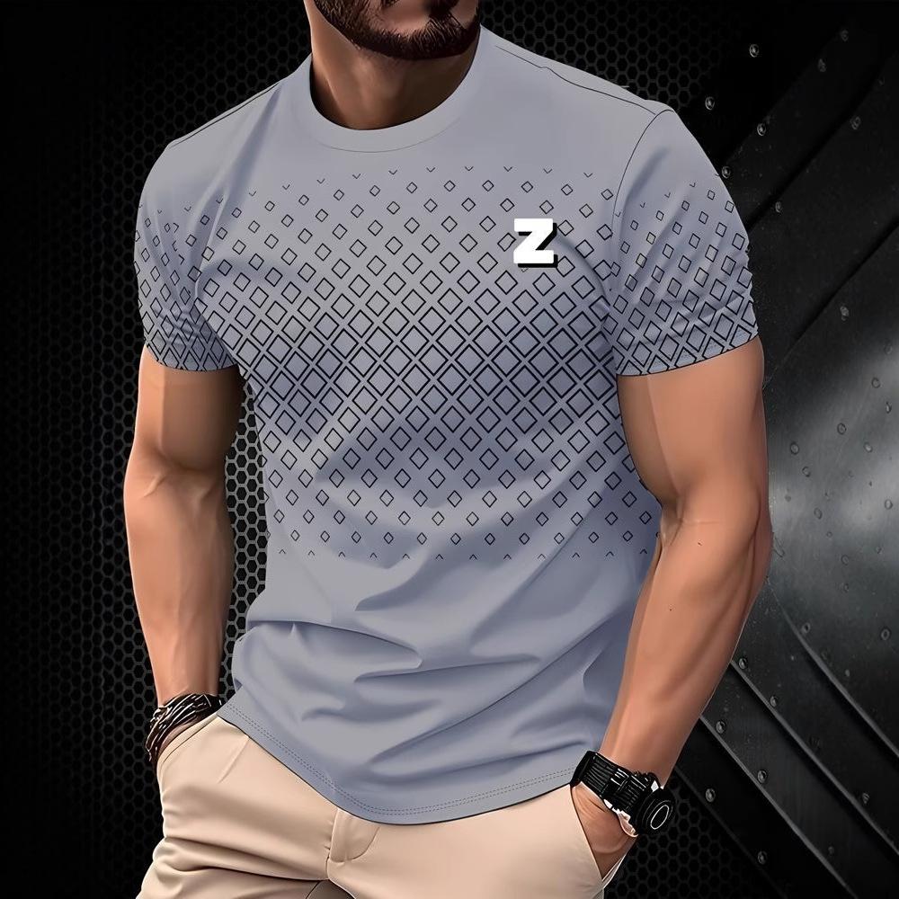 Letní Pánská Trička s Krátkým Rukávem Módní Ležérní s 3D Potiskem v Kontrastních Barvách s Kulatým Výstřihem