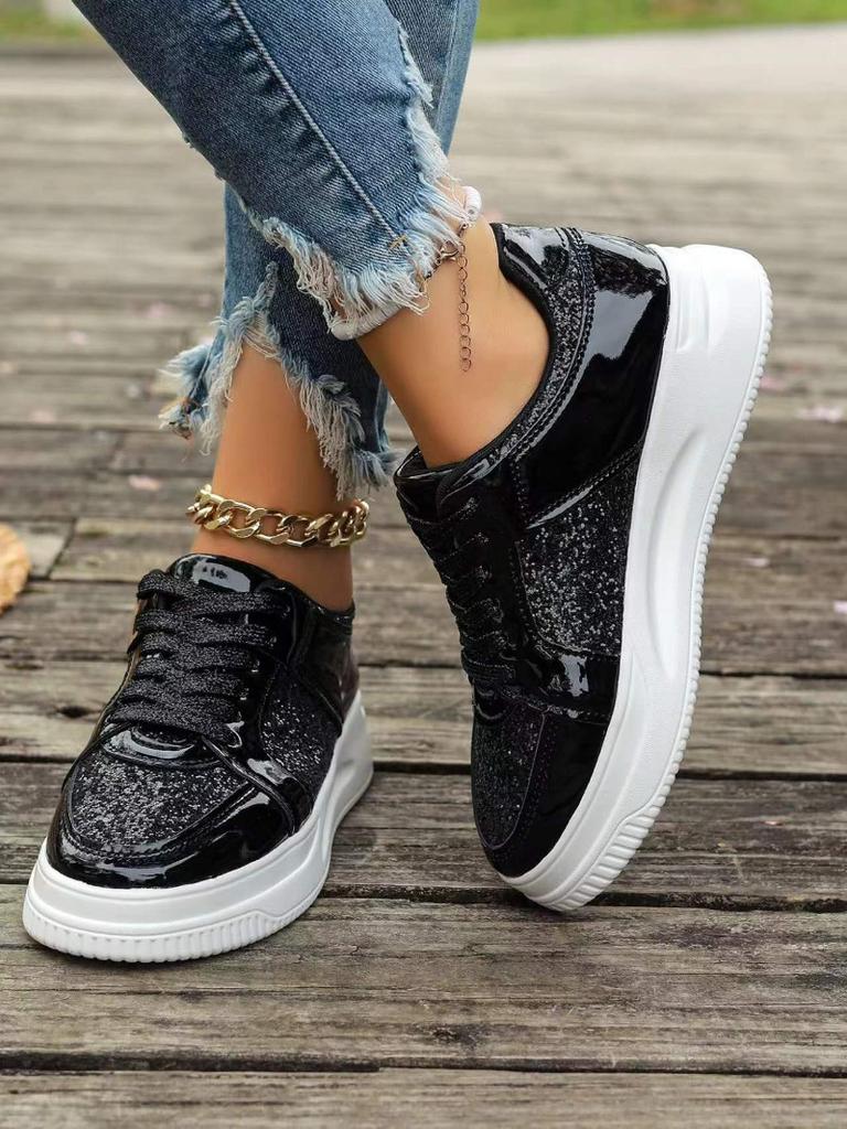 Fashion Thick-soled Sequin Sneakers 2024 Spring and Autumn Trend Fashion Increased Casual Lightweight Comfortable Couple Sneakers