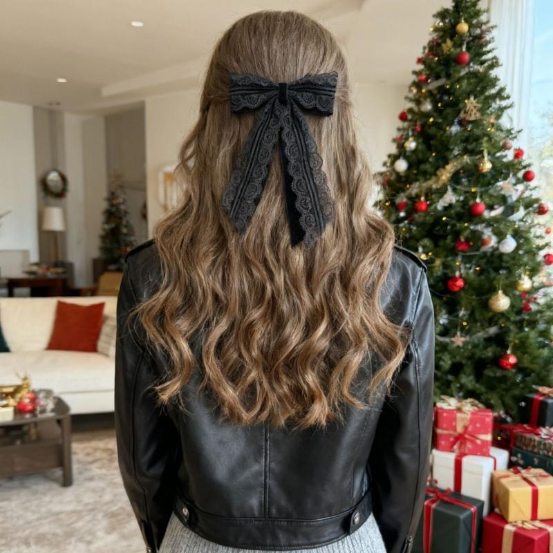 Sweet Cool Heart Lace Bowknot Hair Clip Handmade Silk Ribbon Comfortable Secure Barrettes For Women Black Red White