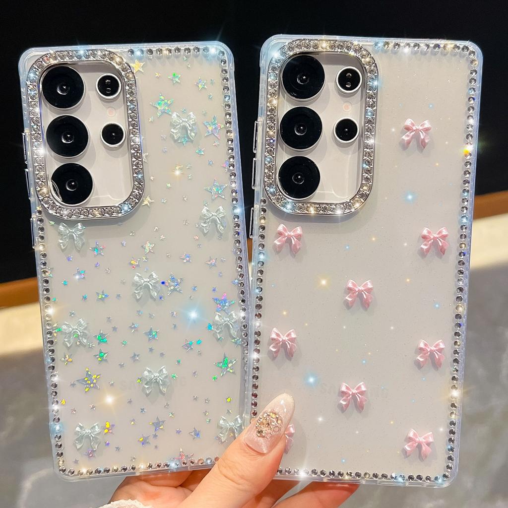 Suitable for Samsung Galaxy A17 Flash Diamond Aurora Bow S25 Ultra Glitter Powder Luxury A56 Mobile Phone Case