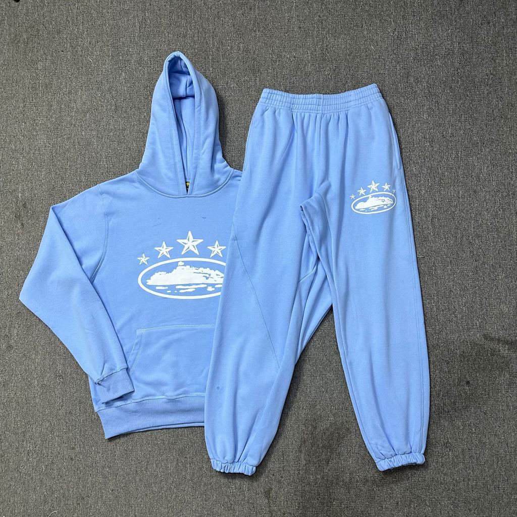 Corteiz Classic Series Ship Print Logo Thin Plush Loop Hooded Sweater, Trendy Men's and Women's Casual Sweatpants