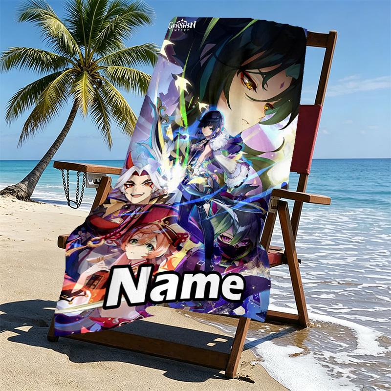 Custom Name Personalized Genshin Impact Print Beach Towel, for Trip Camping Beach Party Home Decor, Birthday Gift for Family & Friends