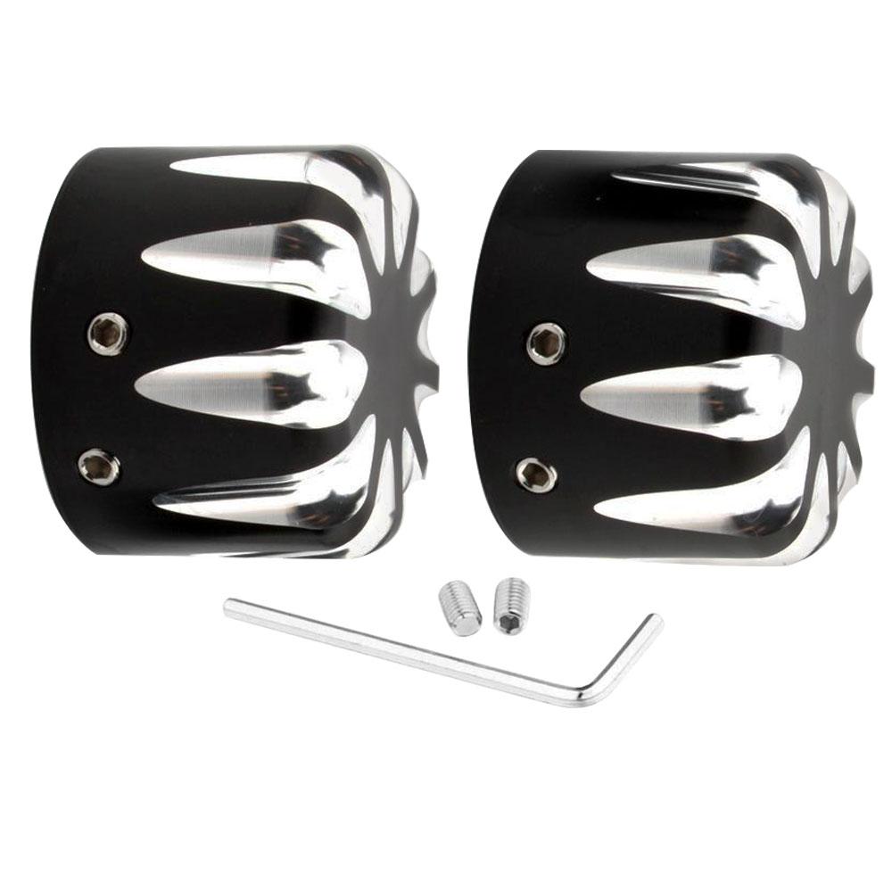 Motorcycle Front Axle Nut Covers Caps Aluminum Black/Chrome For Harley Dyna Softail Road King 2002-