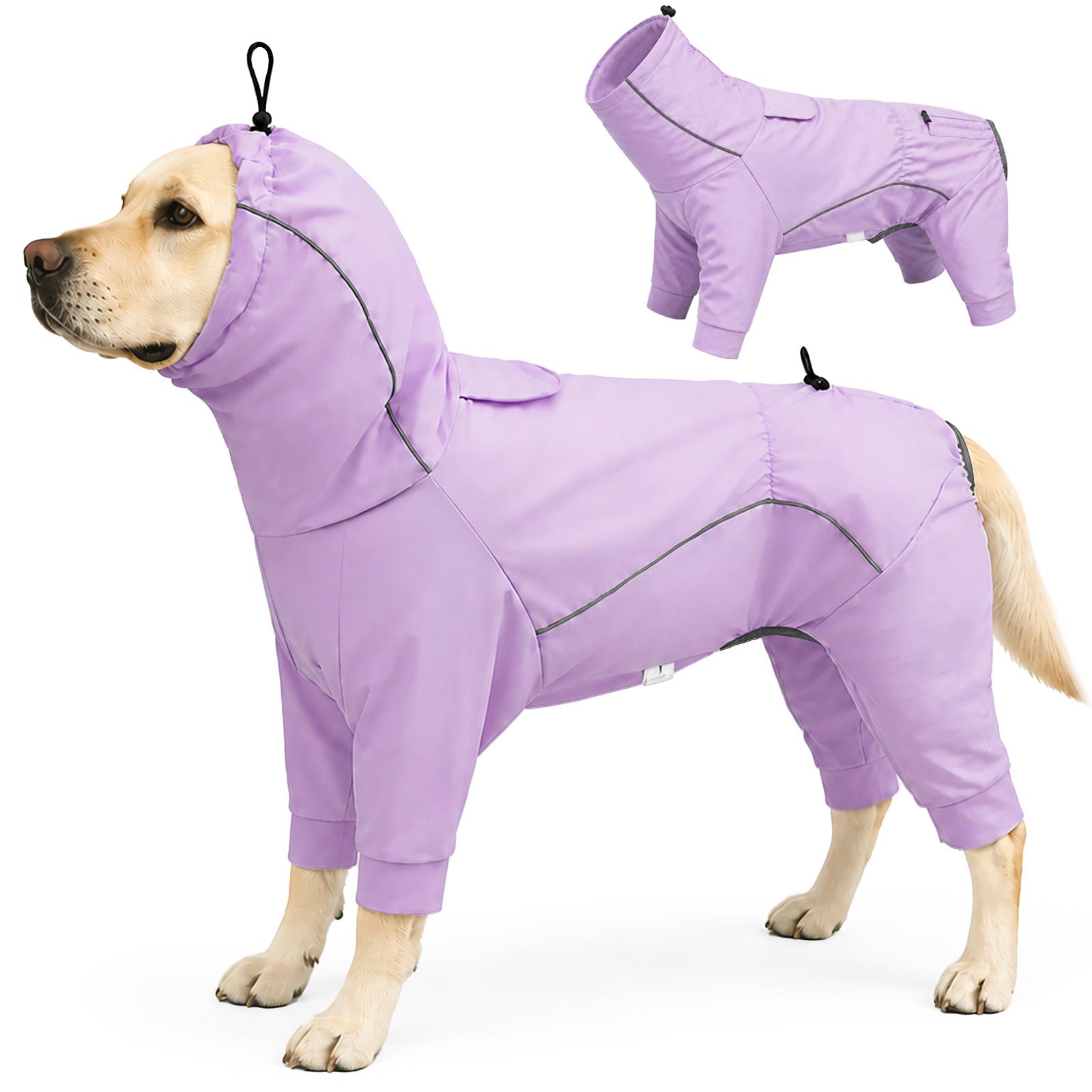Vierpoot Honden Regenjas Winddicht Waterdicht Koudebestendig Huisdier Jas Met Reflecterende Strip Capuchon Buiten Kamperen Wandelen Hond Cape (plum,S)