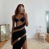 Sexy V Neck Black Perspective  Dress for Women Summer Elegant Sling Split Party Dresses