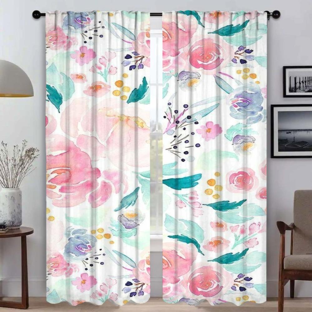 Modern Living Room Curtains for Camera Flower Partition Shades Blackout Curtain Tulle for Bedroom Curtains 2 Pieces Kitchen Home