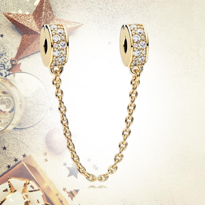 Sparkling Safety Chain Collection Charm Bead Charms Triple Clear Stone Safety Chain Safety Chain Clip Compatible With Authentic Bracelets Do It Yourse