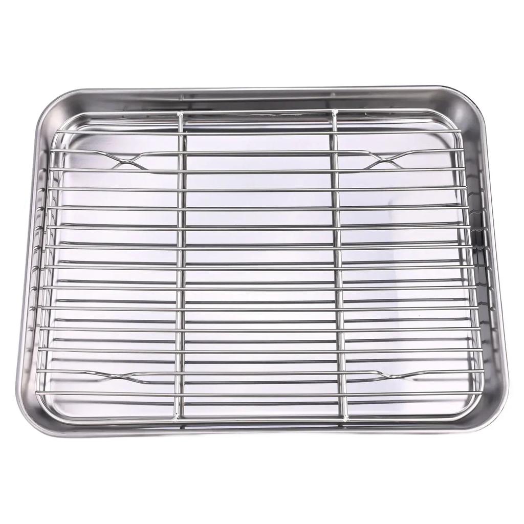 Baking And Cooling Rack Set Healthful Quick And Even Heating Roll Edges Shiny Mirror Finish Silver Wire Rack Set