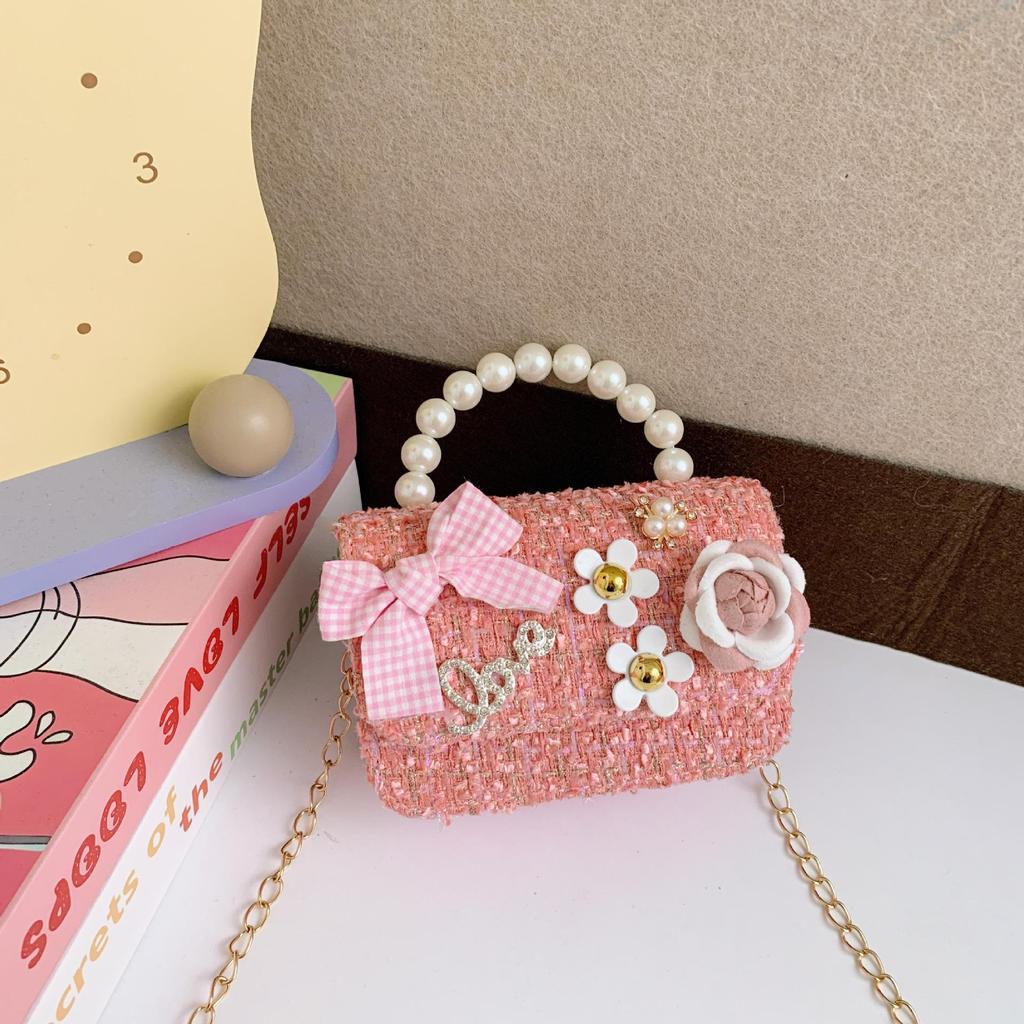 Koreanische Kamelie Schleife Perlen Schulter- und Crossbody-Tasche für Kinder