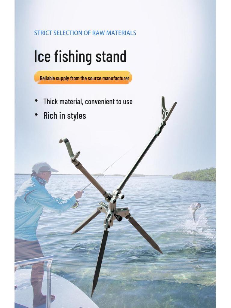 Foldable All-Terrain Ice Fishing Rod Tripod with Horn Head and Ground Stake