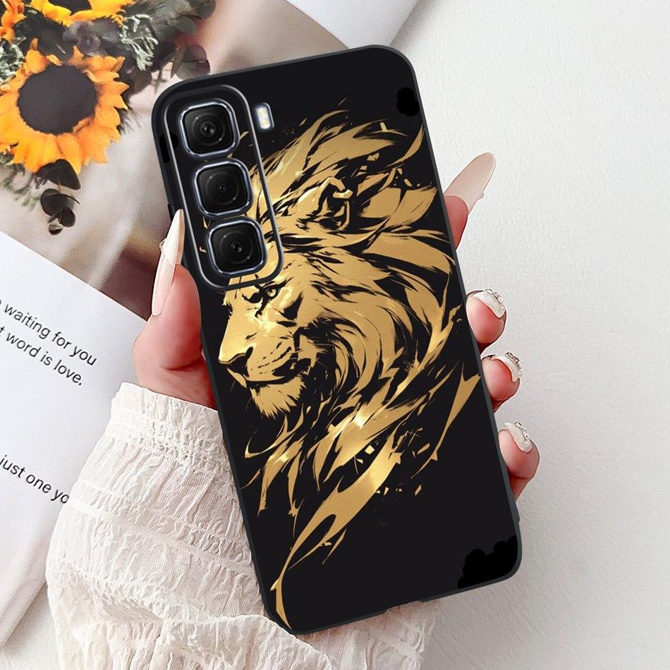 For Infinix Hot 50 4G Phone Case Hot 50 Pro+ 4G Hot50 Pro Elegant Floral Cat Pattern Black Silicone Soft TPU Cases