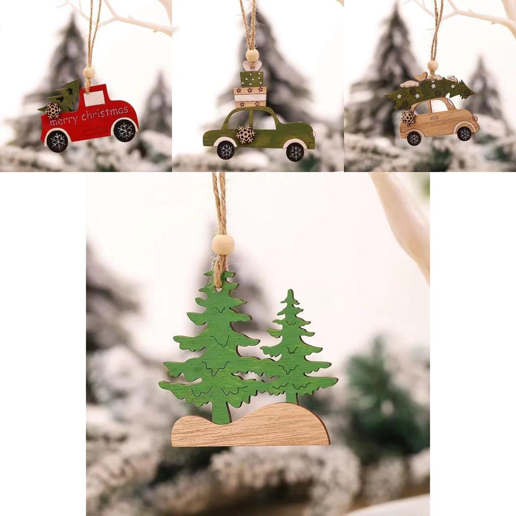 Ländlicher Weihnachtsbaum aus Holz Tier Auto Hängeornament Heimdeko Geschenk Zubehör Geschnitzte Holzscheibe