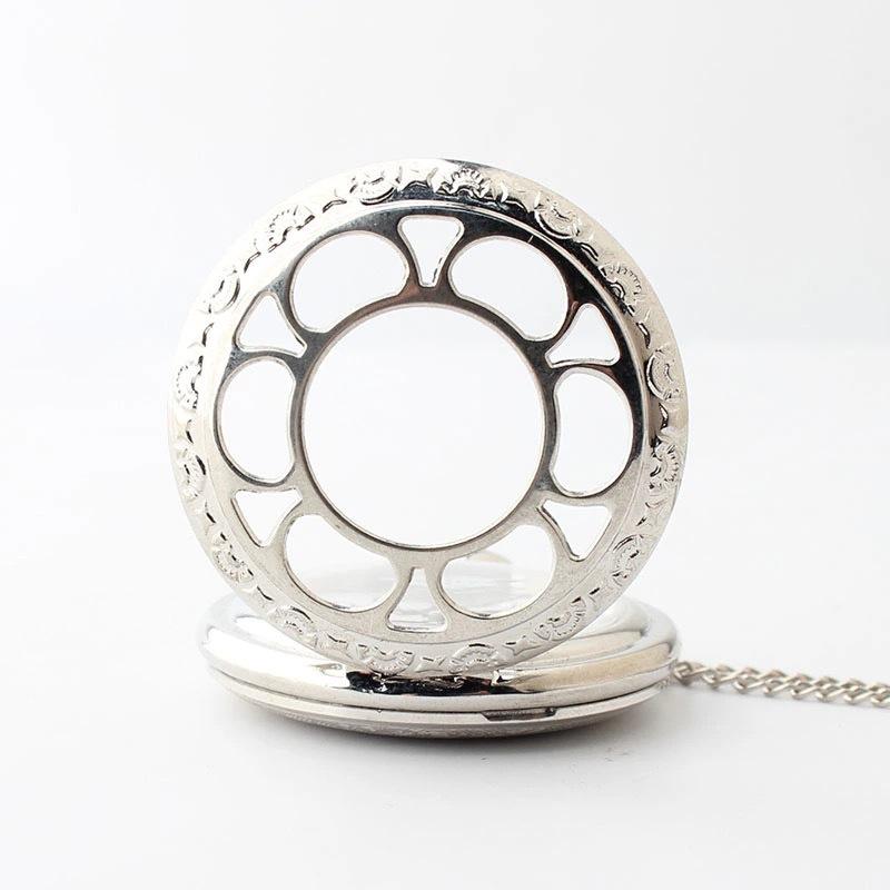 Hollow Petal Necklace Pocket Watch Black Deacon Flip Watch Couple Pendant Quartz Watch