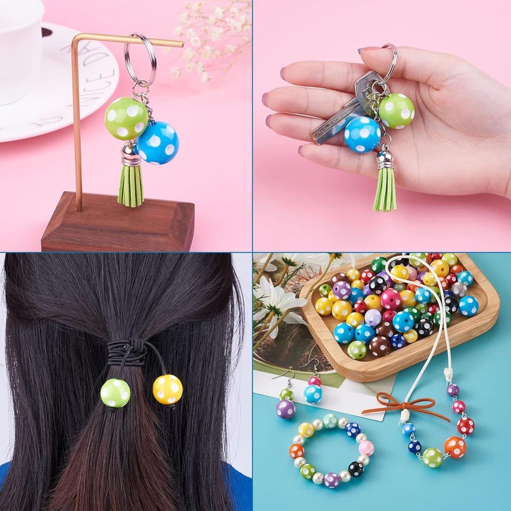 4/8/16pcs 14mm Opaque Block Shaped Bubble Gum Beads with Polka Dot Pattern, Mixed for DIY Craft Beads In Rainbow Bracelets, Necklaces, Jewelry Making