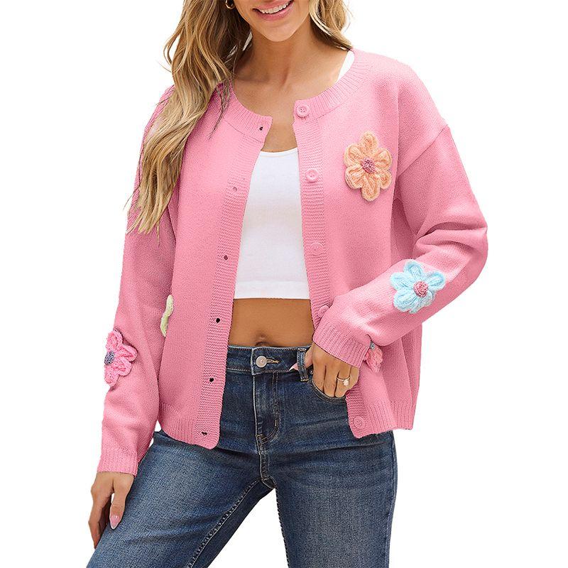 

American Shiying Florals Pattern Single Breasted Knitting Cardigan Female 2025 Winter New Warm Cardigan Sweater Pink Size S fit (45.00 kg-55.00 kg