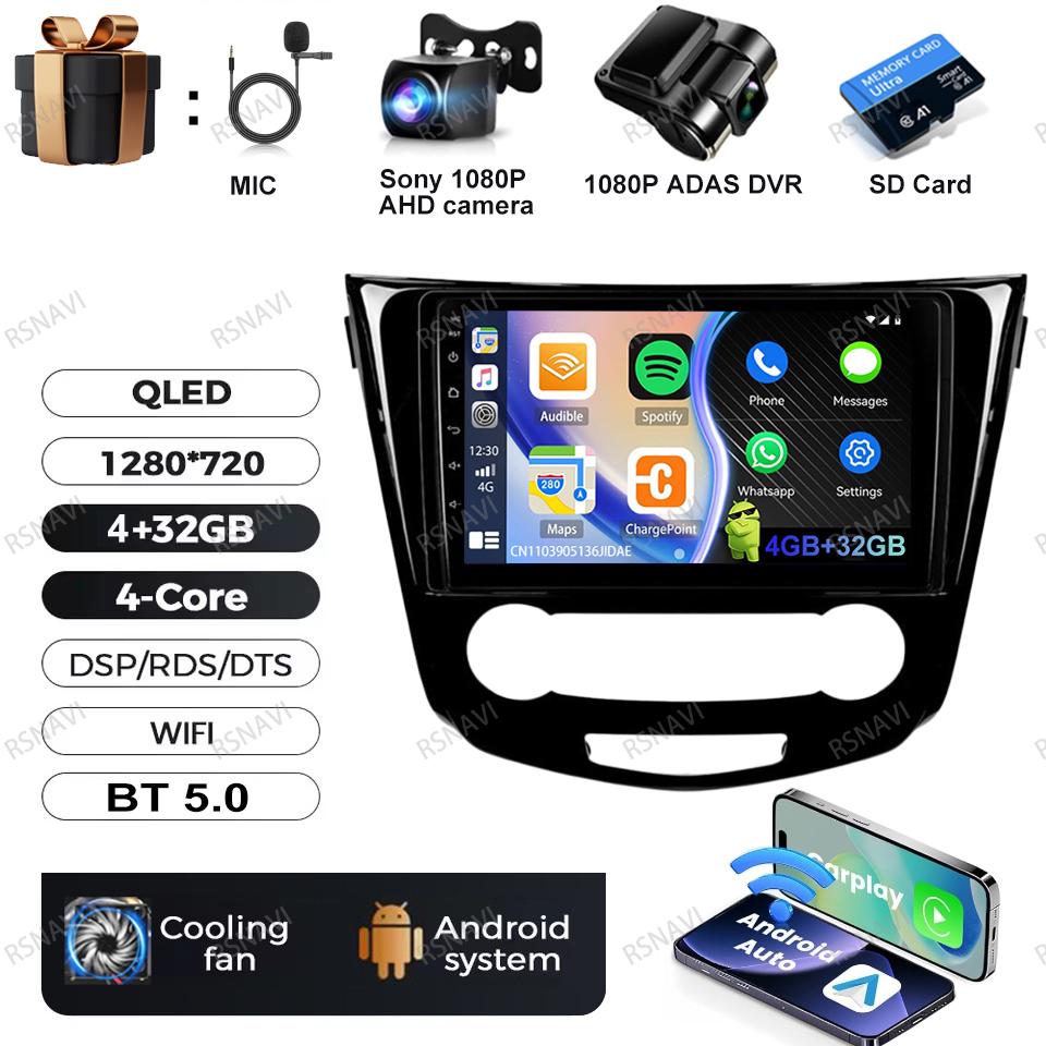 Car Radio Android 16 For Nissan Qashqai 2 J11 X-Trail T32 Rogue 2013-2021 Head Unit GPS Wireless Carplay Auto Autoradio DVD QLED