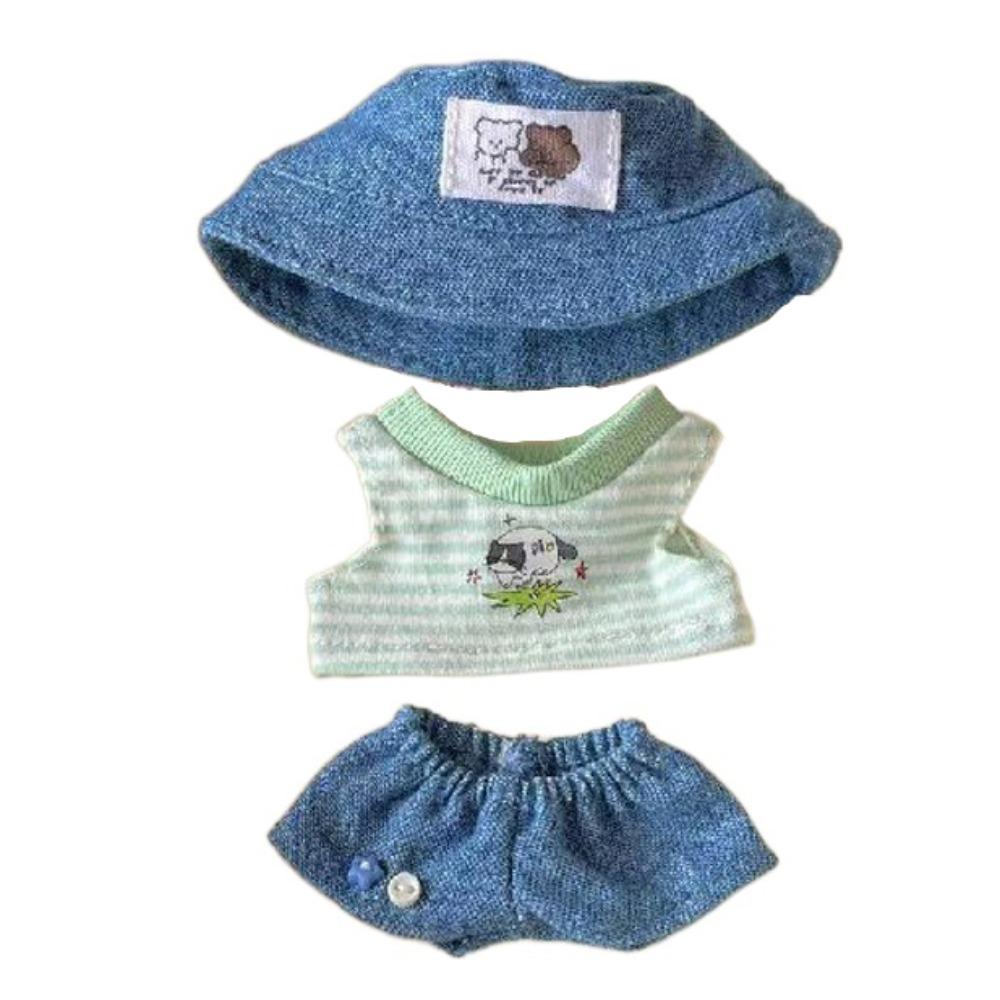 

1 комплект Летний комплект 20 см Одежда для хлопковой куклы Полосатая футболка 10 см Одежда для куклы Детский подарок for 10cm doll зелёный