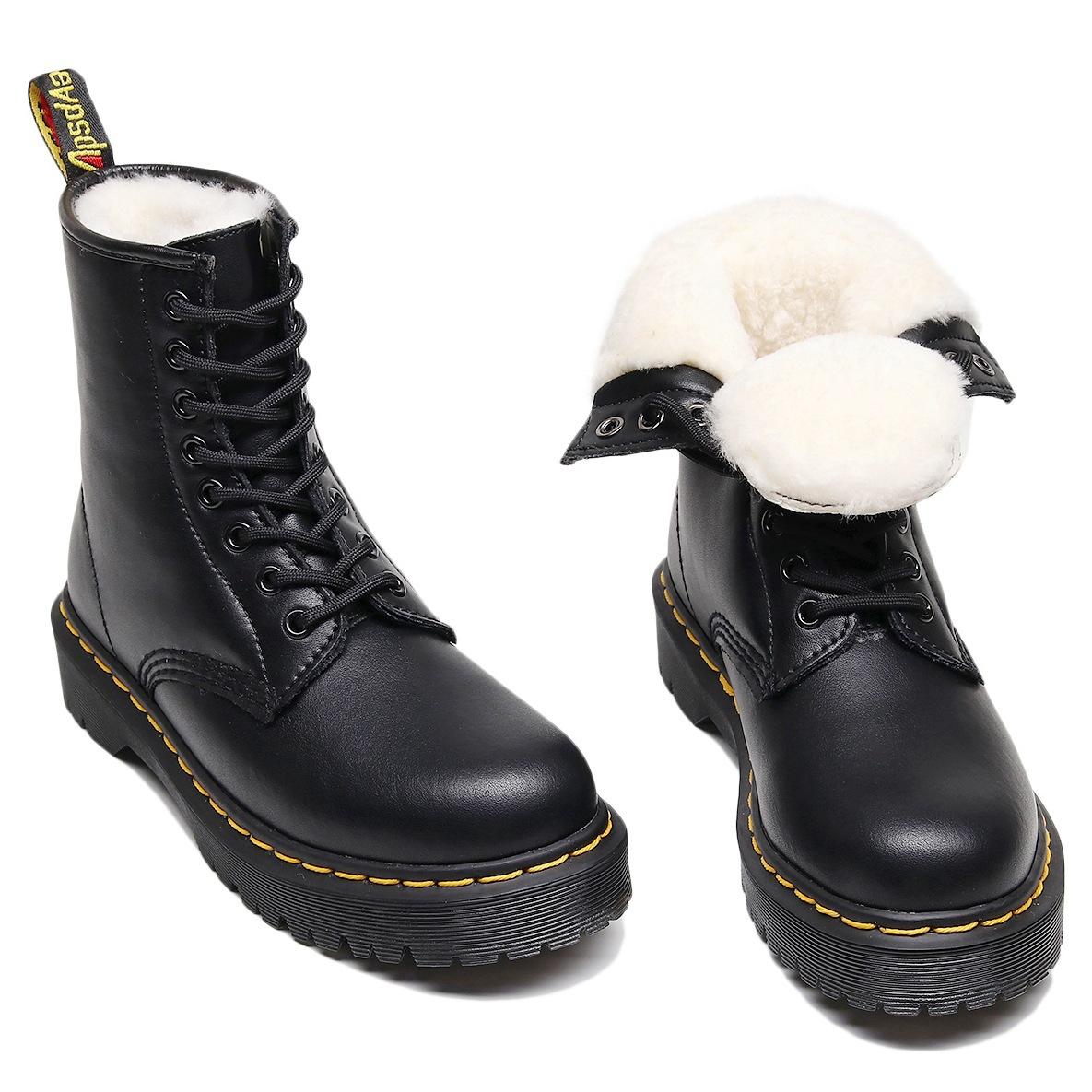 

Real wool high-top locomotive boots soft leather tooling short boots men and women thick plush boots round head medium thick sole 35