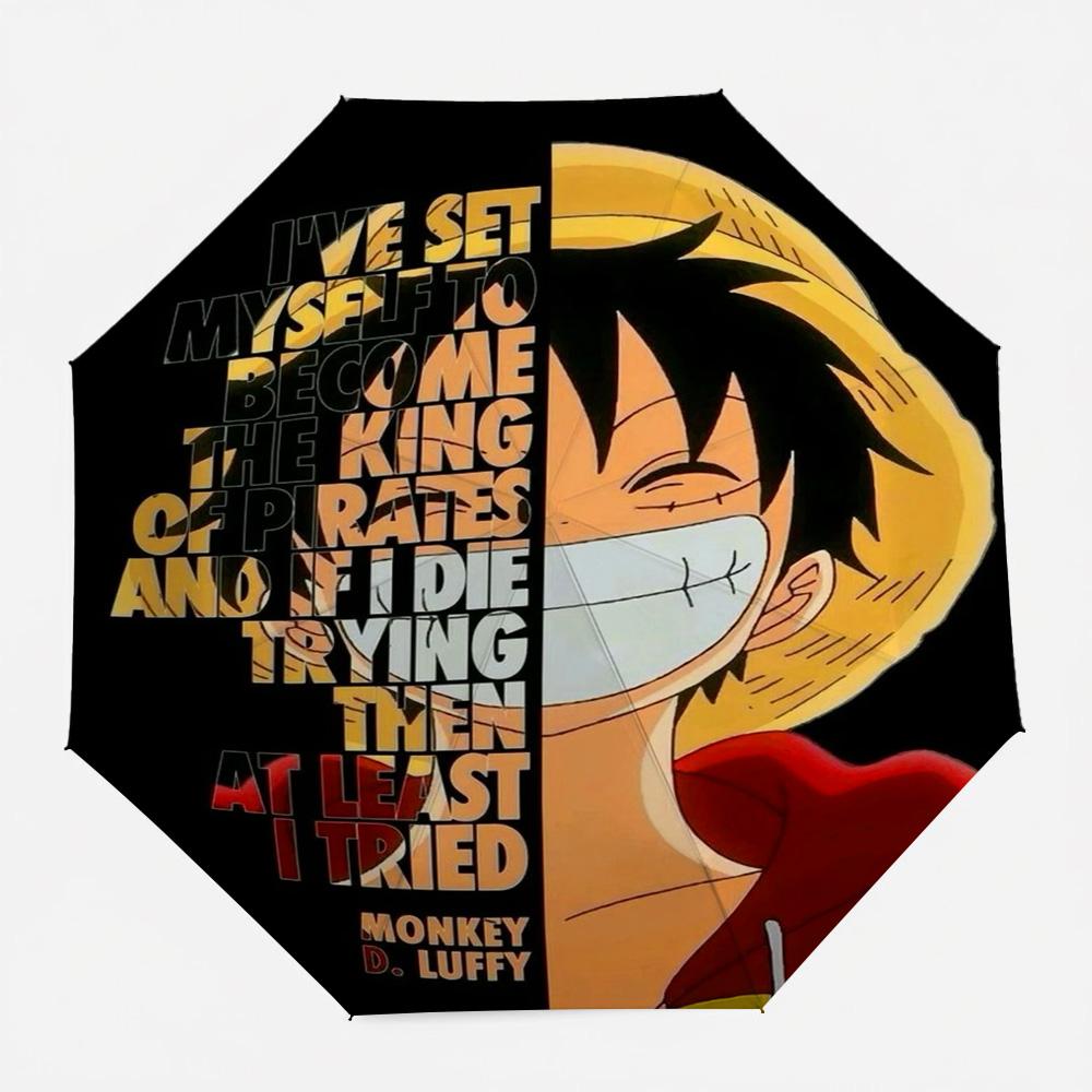 

One Piece Monkey D. Luffy King Of Pirates Quote Anime Automatic Folding Umbrella Windproof Waterproof UV Protection Compact Trav (as the picture,Iron&8K)