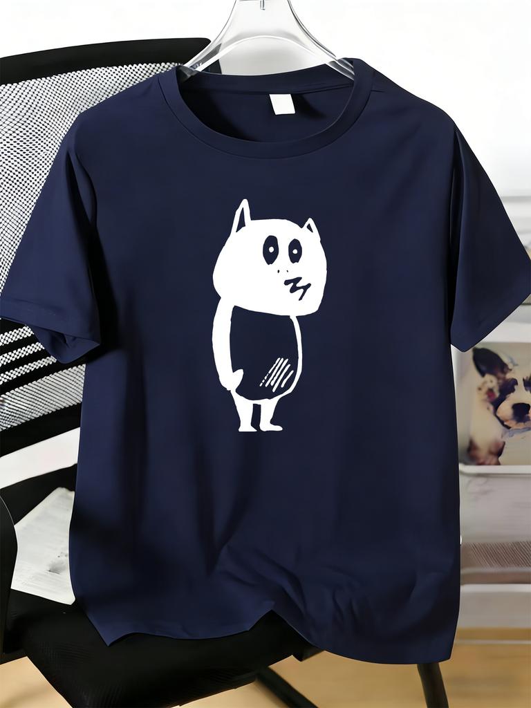 Unisexs Tee Minimalist White Cartoon Cat Figure Print Cotton Short Sleeve Male Casual Streetwear Outdoor Daily Basic Fashion Top