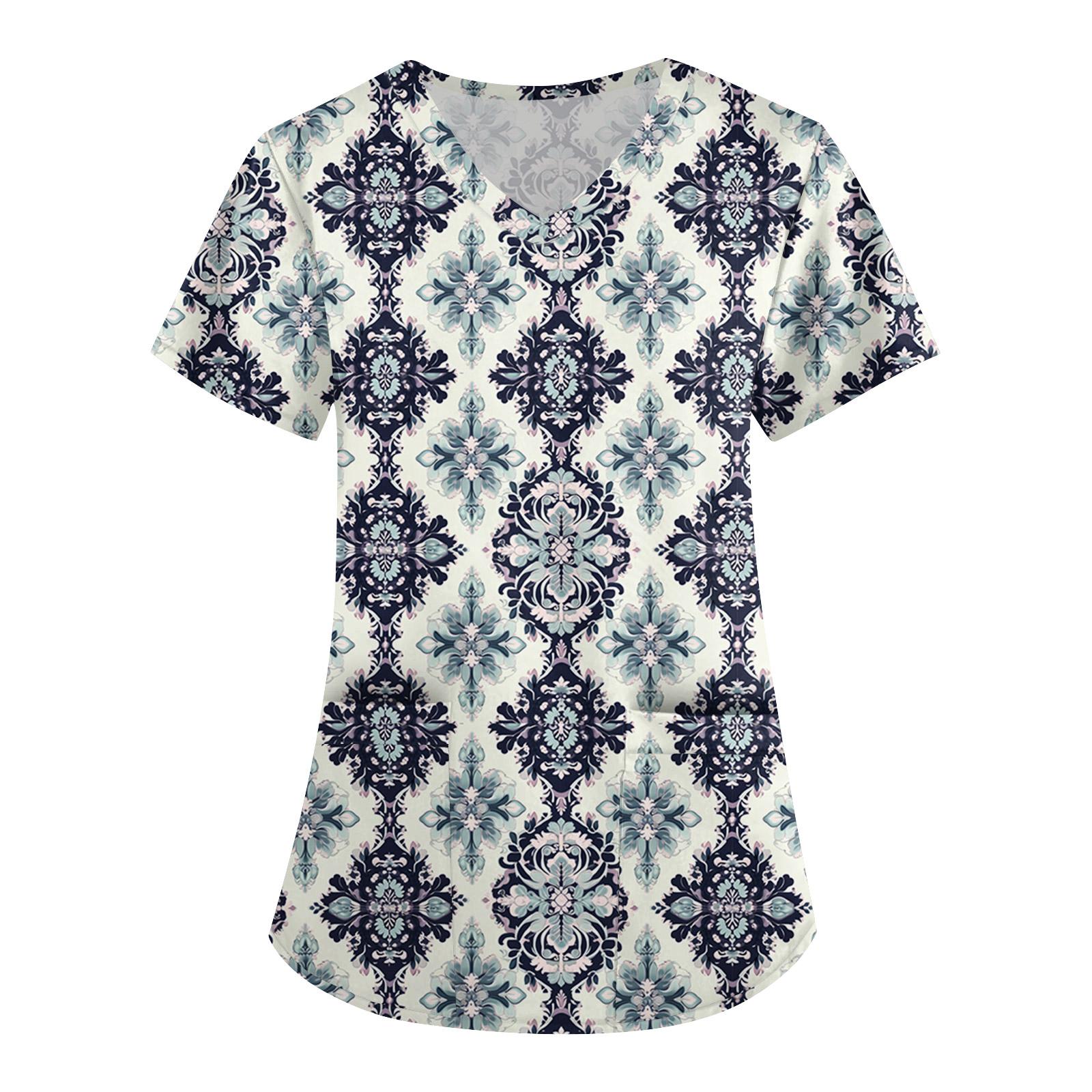 

Женская симпатичная принтованная рабочая одежда с V-образным вырезом, двухслойными карманами, базовым коротким рукавом, пуловером ко Дню святого Валентина S