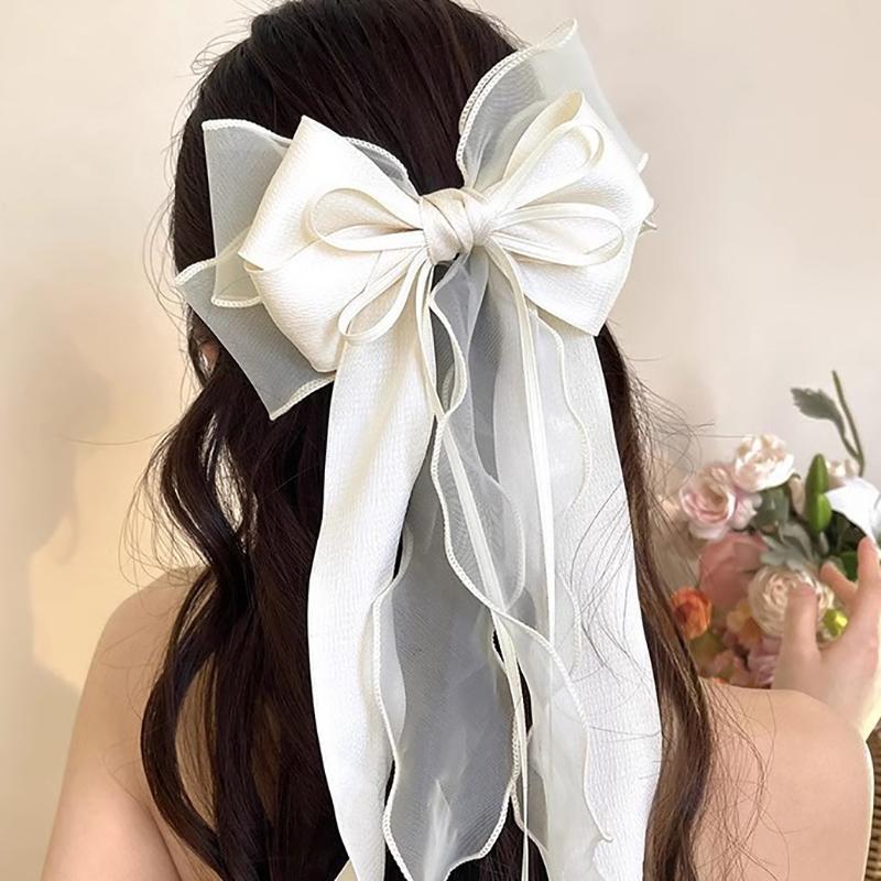  Barrettes à cheveux élégantes avec nœud ruban, pinces à ressort avec nœud de couleur unie pour femmes, filles, épingles à cheveux exquises de grande taille, accessoires pour cheveux tempérament