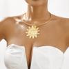 Women European New Hot Sale Sunflower Pendant Necklace Trendy Exaggerated Personality Metal Texture Necklace Jewelry