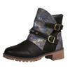 Dames platform enkellaarsjes van patchwork leer, modieus, casual, retro, met wijde schacht, kniehoog, voor dames in grote maten, exotisch.