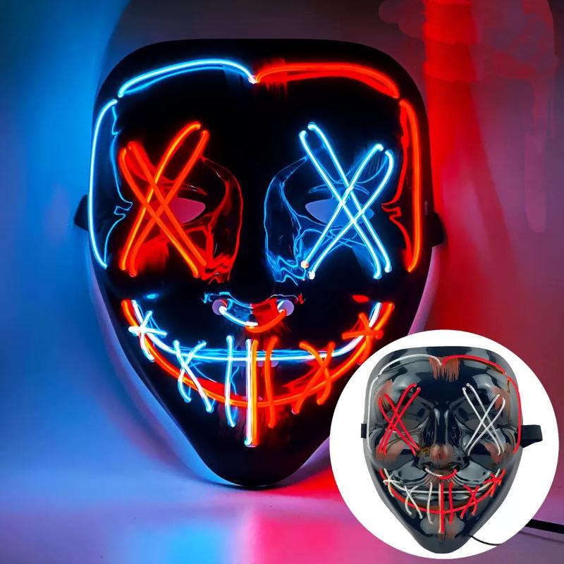 Cold Light Halloween Mask Ghost Dance Led Luminous Black V Mask Masquerade Party Bar Mask Blood Horror Thriller Ghost Face Props